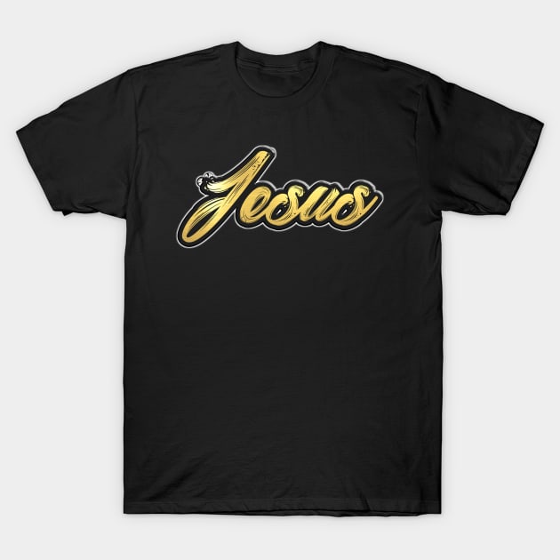 Shiny black and Gold JESUS word ver7 T-Shirt by Donperion